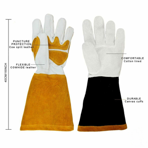 Gants de soudage en cuir fendu de 14 pouces, gantelets de sécurité de haute qualité multicouleurs mixtes, vente en gros - Product Image 5