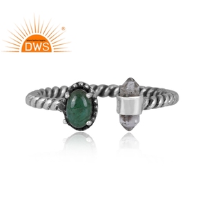 Bague en argent Sterling 925 pour femmes, fabrication de bijoux, anneau empilable, pierre précieuse naturelle, diamant et émeraude, hibouver - Product Image 2