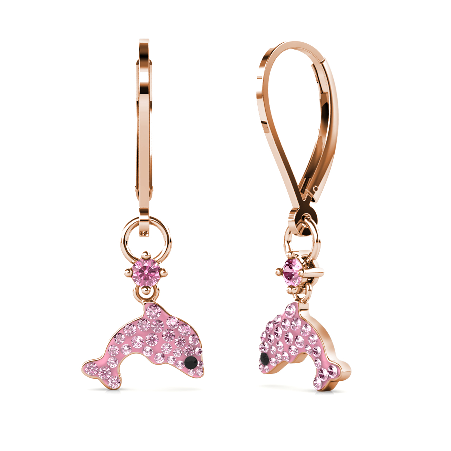 Brass 18k Rose Gold Plated Children Earrings Pink
