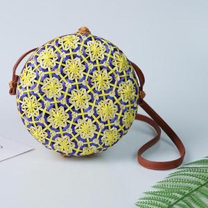 Nuevo artículo, bandolera redonda azul hecha a mano, bolso con asa de bambú para mujer, bolsos con asa de bambú - Product Image 4