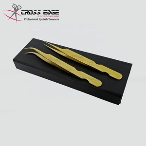 Juego de pinzas para extensión de pestañas, juego de pinzas para pestañas con punta curvada y aislamiento, de acero inoxidable dorado, Etiqueta Privada - Product Image 2