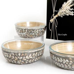 Cuenco de madera y vidrio para chocolates con trabajo de nácar, Juego de 3 cuencos decorativos para frutas de diferentes tamaños - Product Image 2