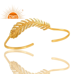 Leaf Palm 18k Gold Plated Silver Cuff <b>Bracelet</b> Blue Sapphire <b>Gemstone</b> <b>Bracelet</b> Wholesale Classic Collection - Product Image 4