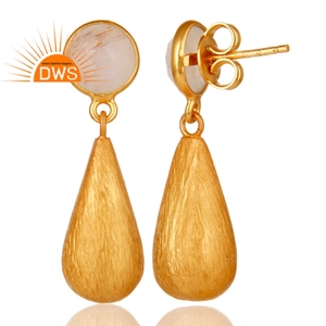 18k Gold Plated Drop <b>Dangle</b> <b>Earring</b> 925 Sterling <b>Silver</b> Jewelry Natural Rainbow Moonstone <b>Earring</b> Jewelry Manufacturer - Product Image 3