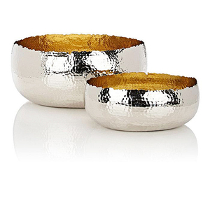 Tigela redonda para servir frutas, decoração moderna de metal, prata com martelo, tigela grande e redonda para decoração de casamento