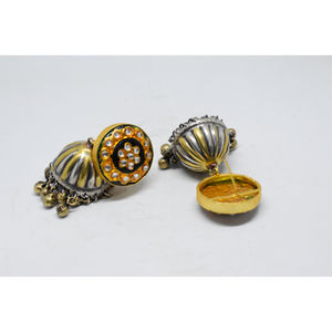 Dernière mode 2025, tendance, boucles d'oreilles jhumka en pierre de laiton faites à la main, finition mate, bicolore, pour filles et femmes - Product Image 3