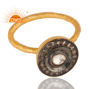 Plaqué or jaune 18 carats en argent sterling 925 cristal de quartz Polki aspect antique bague fournisseur de bijoux Collection classique - Product Image 2