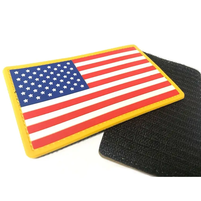 custom loop hook backing promotional american flag rubber pvc patch