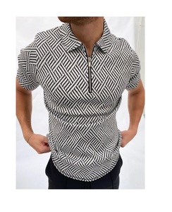 Jacquard en tissu à chevrons de couleurs personnalisées pour polo avec motif solide, style décontracté et à la mode, col pliant - Product Image 1