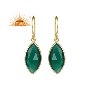 Boucle d'oreille indienne crochet en argent 925 plaqué or Marquise Designer Boucle d'oreille en onyx vert Fournisseur de bijoux en pierres précieuses Collection classique - Product Image 1