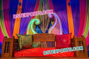 Diseñador boda Mehndi configuración Noruega asiático Sangeet escenario decoración EE. UU. Maharani Sangeet escenario configuración con columpio - Product Image 3