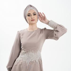 ชุดเดรสอิสลามแบบเรียบง่ายพร้อมผ้าโพกศีรษะสำหรับผู้หญิง,ชุดอาบายาสลิมฟิตกาแฟพร้อมลายปัก - Product Image 4