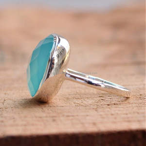 Aqua Chalcedony แหวนอัญมณีใน925เงินสเตอร์ลิงที่สวยงามแฮนด์เมดชุบทองแฟชั่นเครื่องประดับที่ไม่ซ้ำกัน - Product Image 2