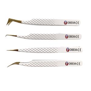 Ensemble de pinces à cils classiques russes de luxe 4 pièces en acier inoxydable à poignée diamantée en or blanc pour artistes cils - Product Image 1