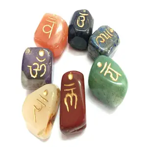 Chakra conjunto de cura sanskrit gravado, pedra de cura natural para meditação e energia positiva