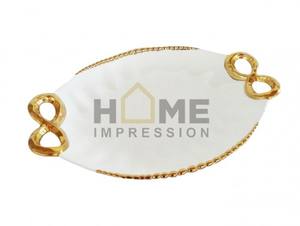 ถาดโลหะทุบตกแต่งด้ามจับรูปใบไม้สีทอง - Product Image 4