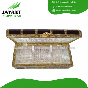 Dark Brown Treasure <b>Chest</b>, Artificial Leather Finish, <b>Wooden</b> Handmade Multi-Purpose Jewelry <b>Box</b> - Product Image 6