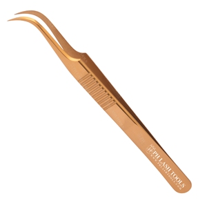 Wide Curved Tip Eyelash Extension Tweezer in Gold Color Private Label, Stainless Steel Curved Tip Eyelash Extension Tweezer - Product Image 2