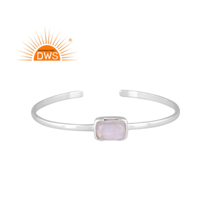 Fine Sterling <b>Silver</b> Natural Rainbow Moon Stone Gemstone <b>Cuff</b> Bangle Jewelry For Women Gift For Her - Product Image 1