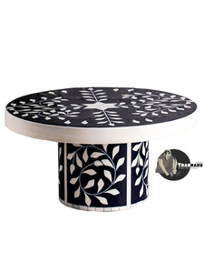 Luxury Black & White Round Cake Stand with Traditional Bone Inlay Design for Birthday Parties <b>Weddings</b> Home Decorative Use - Product Image 3