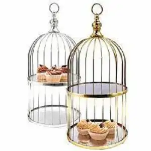 SET OF 2 ANTIQUE WHOLESALE GALVANIZED UNIQUE CUP CAKE CAGE STAND IRON CUP CAKE CAGE STAND HOT SELLING CUP CAKE CAGE STAND