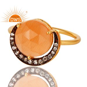 White Zircon Peach Moonstone Gemstone Engagement Ring Suppliers Jewelry 925 Silver 18k Gold Plated Ring Jewelry Wholesaler - Product Image 2