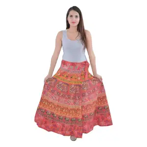 המנדלה כותנה לעטוף סביב ארוך בלוק הדפסת חצאית הודי בעבודת יד נשים של חוף ללבוש קיץ, מפלגה ללבוש חצאית