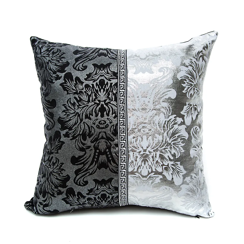 Capa para almofada metálica em preta e branca, capa metálica para almofada em jacquard damask, decoração de sofá