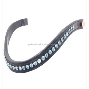 Vente en gros de bandeau en cuir de cheval en cristal véritable pour chevaux à bride bandeau à sourcils véritable canal vide bandeau à sourcils en cuir - Product Image 1
