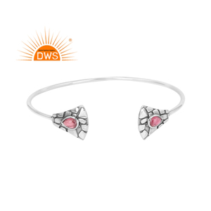Handmade Texture Indian Sterling <b>Silver</b> Pink Tourmaline Gemstone <b>Cuff</b> <b>Bracelet</b> Jewelry Wholesale Vintage Collection - Product Image 1