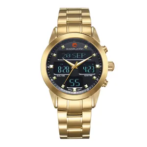 alazan Islamic muslim azan golden dual time alfajr Stainless steel prayer qibla compass waterproof clock rose gold watches