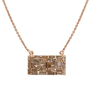 Collar de cadena de oro de 18k con forma de Baguette, colgante de barra de forma Rectangular, oro rosa sólido, fabricante de joyería fina