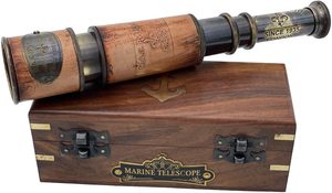 Télescope à main en laiton nautique, chef-d'œuvre des marins maritimes, avec boîte en bois, télescope de pirate, télescope de surveillance, article cadeau - Product Image 4