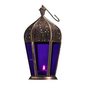 Lanterne à bougie marocaine de 14 "avec bougeoir en verre bleu pour décoration, lampe à bougie marocaine et lanterne - Product Image 1