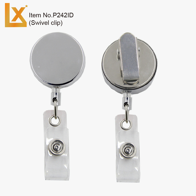 Flat Front Metal Retractable Badge Reels in Silver, Gold Colors with Swivel Clip, with Top Lanyard Hole