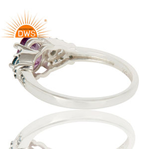 แหวนพลอยอเมทิสต์สีฟ้าบุษราคัมสเตอร์ลิงประดับอัญมณีรัศมีผู้จัดจำหน่ายคอลเลกชันคลาสสิก - Product Image 3