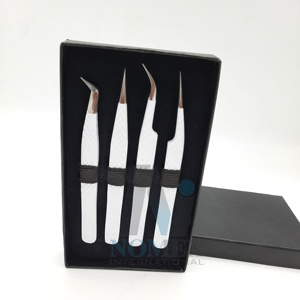 Ensemble de pinces à épiler professionnelles en acier inoxydable pour extensions de cils, revêtement blanc antistatique, précision, marque privée - Product Image 3