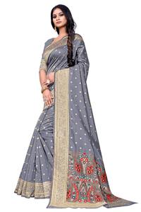 Banarasi Seda Jacquard Saree Con Blusa Ropa de mujer Fiesta Festival Ropa diaria Algodón suave Seda Sari Venta al por mayor Precio bajo ApparelGarment - Product Image 3