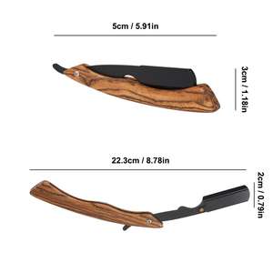Instruments de soins de beauté, rasoir droit et pliable avec manche en bois, couteau de rasoir noir à lame unique, 1 pièce - Product Image 4