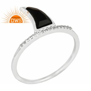 Anillo de piedras preciosas de ónix negro oscuro para niñas, joyería al por mayor, anillo de plata fina 925 - Product Image 1