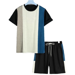 Conjunto deportivo para correr de talla grande para hombre, 2 uds., Camiseta con estampado de letras de bloque de Color, pantalones cortos con cordón en la cintura, estilo de Fitness callejero de verano sólido - Product Image 4