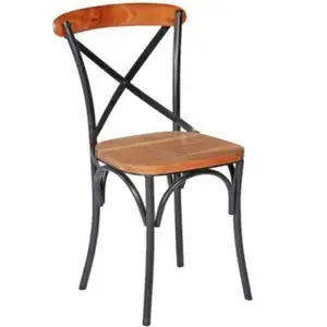 תעשייתי & VINTAGE ברזל מתכת הודי X חזרה עיצוב אוכל כיסא עם מנגו עץ מושב