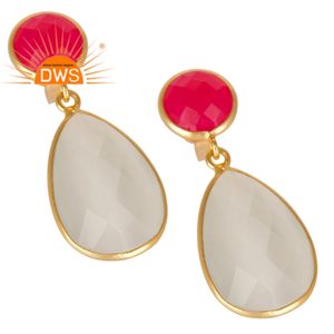 Pendientes de plata de primera ley con piedra lunar para mujer, aretes, plata esterlina 925, Circonia cúbica, zirconia, circonita, zirconita, color blanco, calcedonia - Product Image 2