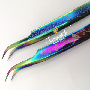 Pinzas de extensión de pestañas sostenibles de arcoíris con logotipo personalizado de calidad superior, acero inoxidable japonés con punta de fibra - Product Image 4