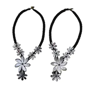 Collar de joyería de moda Hawaiano tahitiano 6 flor madre de perla Tiare collares en cordón trenzado