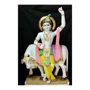 Statue en marbre du dieu Krishna, 1 pièce, avec vache - Product Image 1