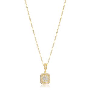 Rectangle Mix Cut Zircon Stone Charm <b>Necklace</b> Wholesale 925 <b>Sterling</b> <b>Silver</b> for Woman Jewelry - Product Image 1