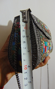 Antique multicolore mosaïque pierre pochette décontracté fête mariage sac à bandoulière chaîne décoration rabat motif fait à la main sac en métal - Product Image 6
