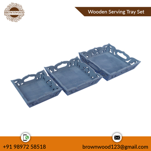Bandeja de madera tallada a mano perfectamente diseñada de alta calidad, Juego de 3 formas cuadradas para desayuno, almuerzo, cena, servicio de aperitivos - Product Image 6