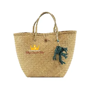 Wholesale Vietnam Vintage Seagrass Handbag with 2 Handles Medium Straw Bag Market Tote Picnic Basket for Storage or Decor Amazon